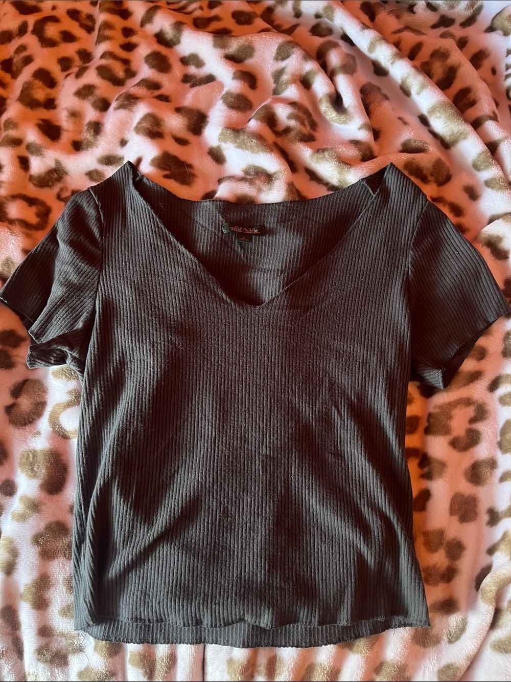 wild fable Dark Gray Ribbed V‑Neck Crop Tee